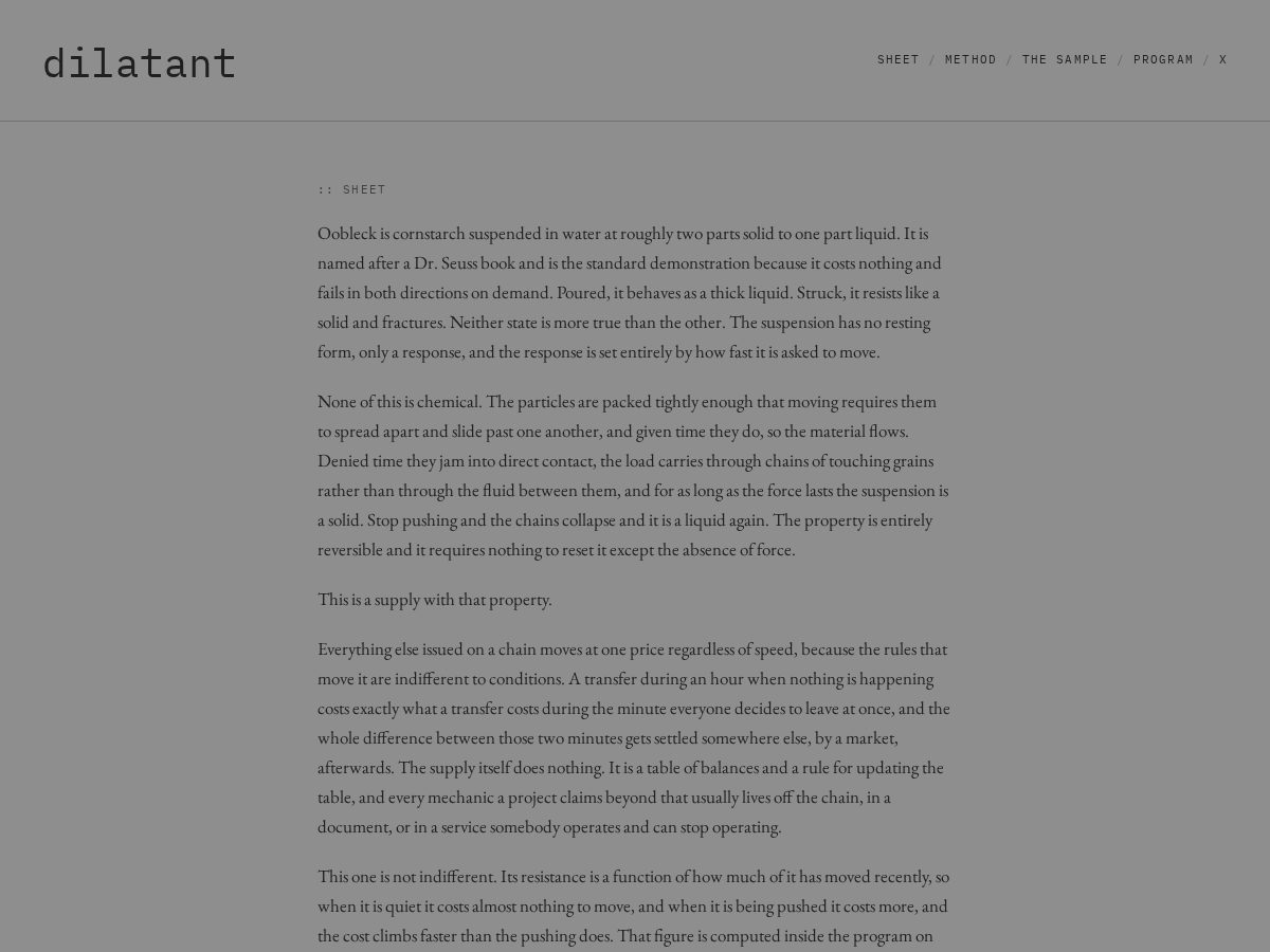 Landing-page snapshot of dilatant.xyz