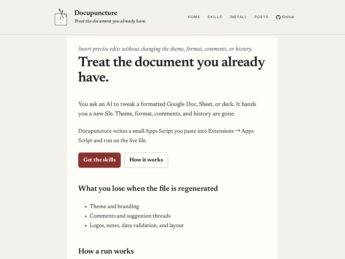 Landing-page snapshot of docupuncture.dev