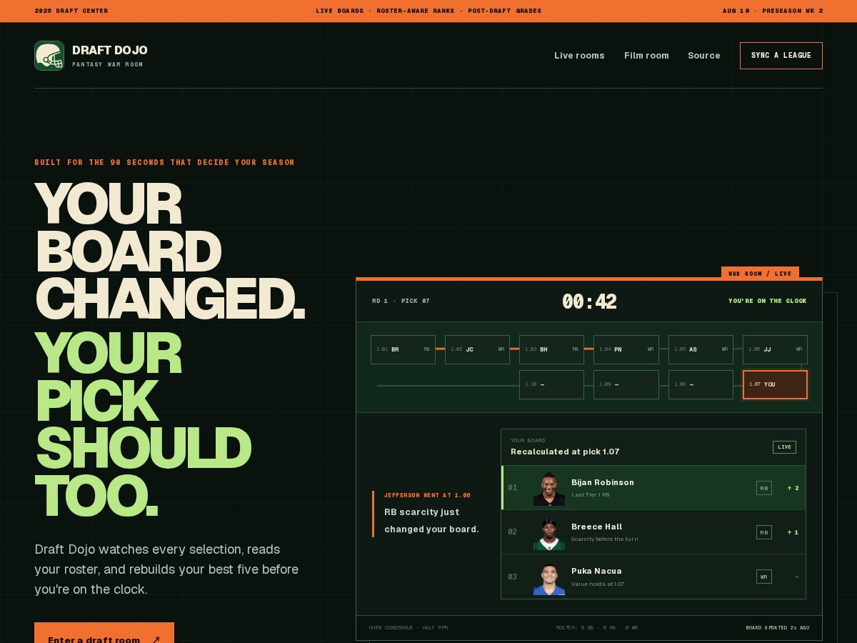 Landing-page snapshot of dojo.football