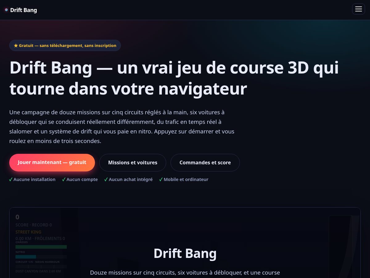 Landing-page snapshot of driftbang.com