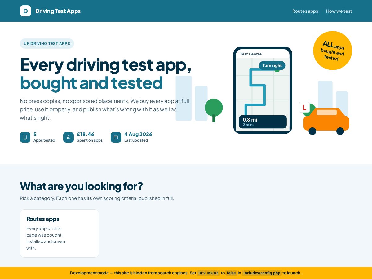 Landing-page snapshot of drivingtestapps.com