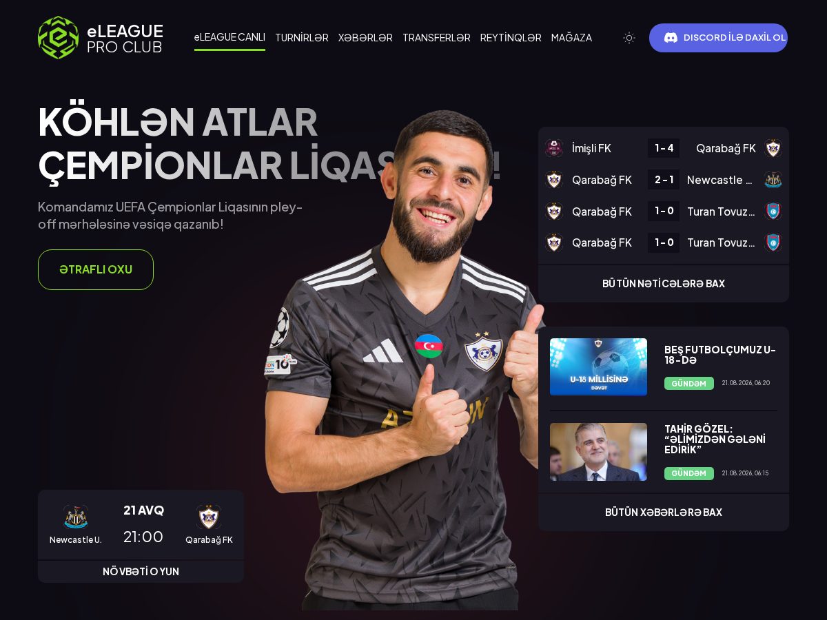 Landing-page snapshot of eleaguepro.club