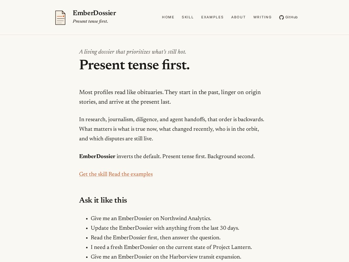 Landing-page snapshot of emberdossier.com