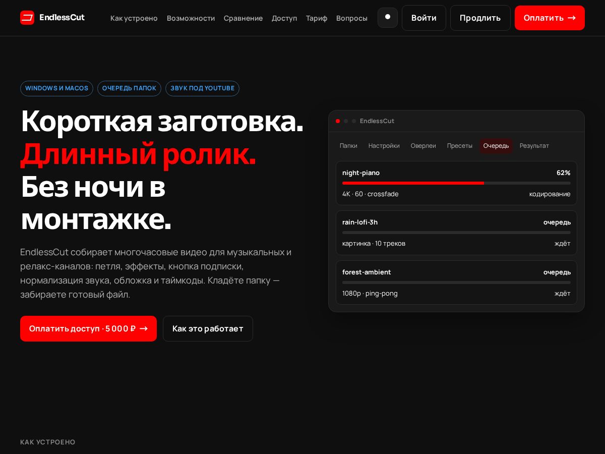 Landing-page snapshot of endlesscut.net