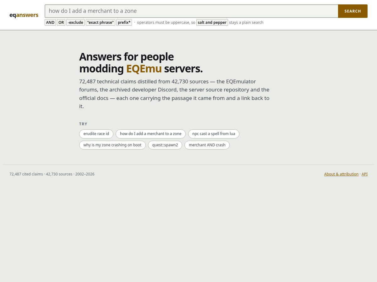 Landing-page snapshot of eqanswers.com