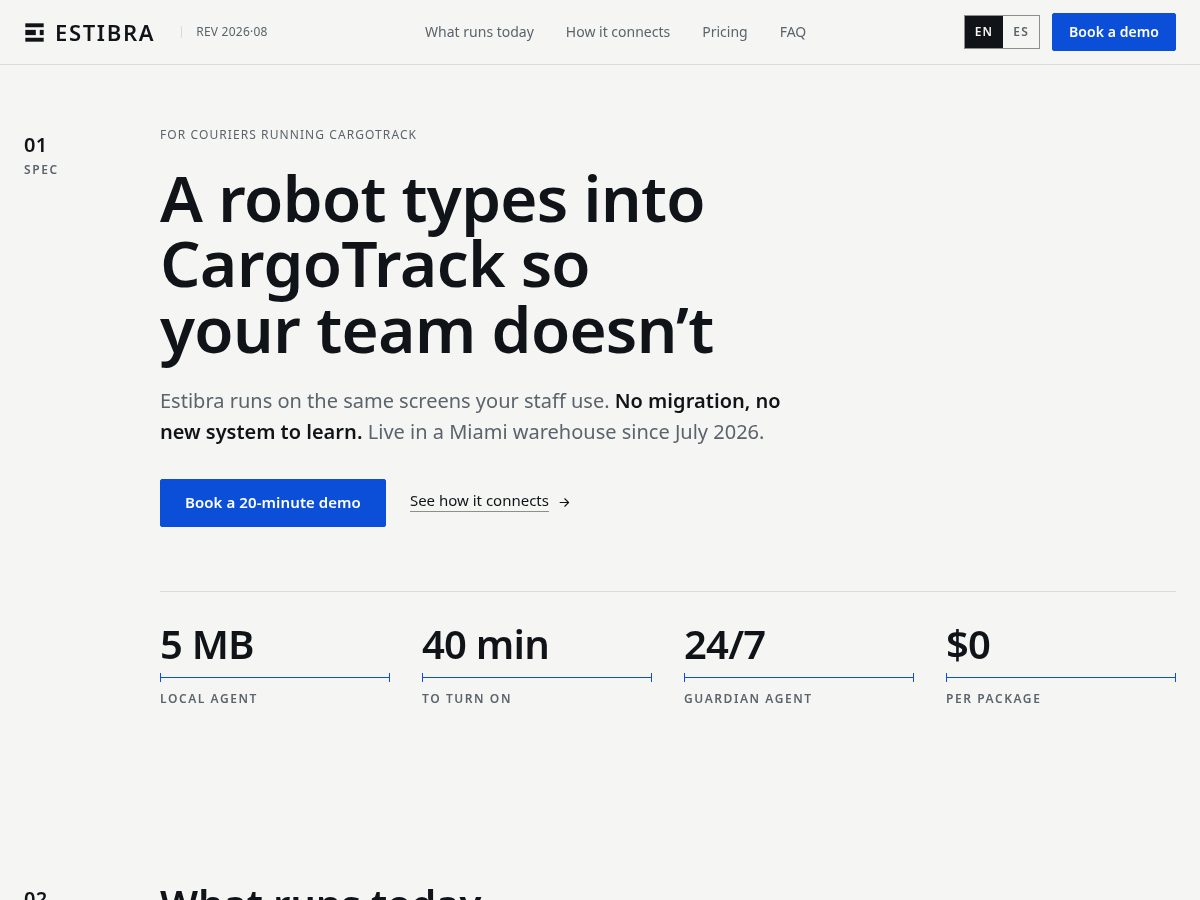 Landing-page snapshot of estibra.com
