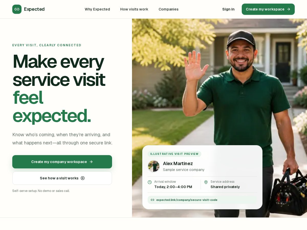 Landing-page snapshot of expected.link