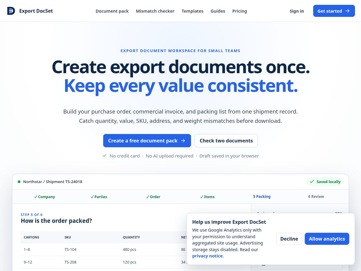 Landing-page snapshot of exportdocset.com