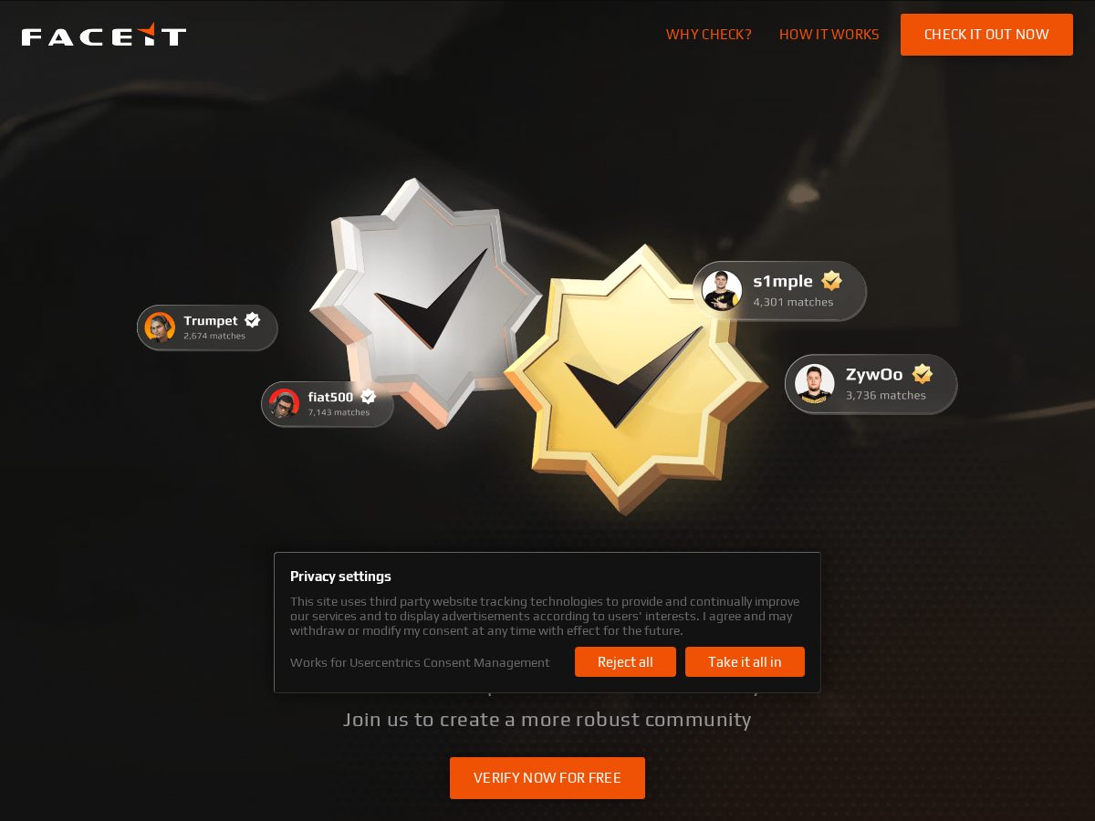 Landing-page snapshot of faceit-goverify.com