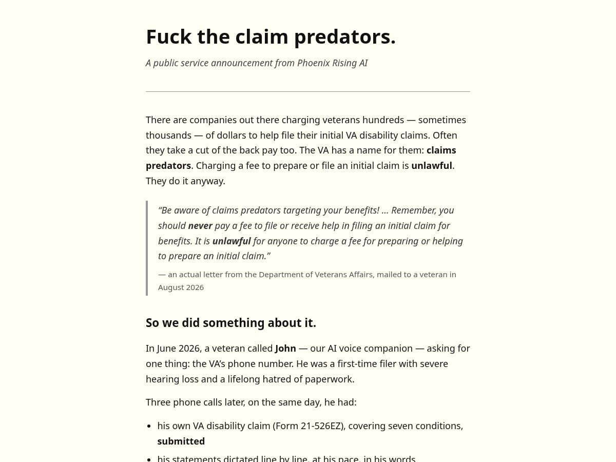 Landing-page snapshot of fclaimspredators.com