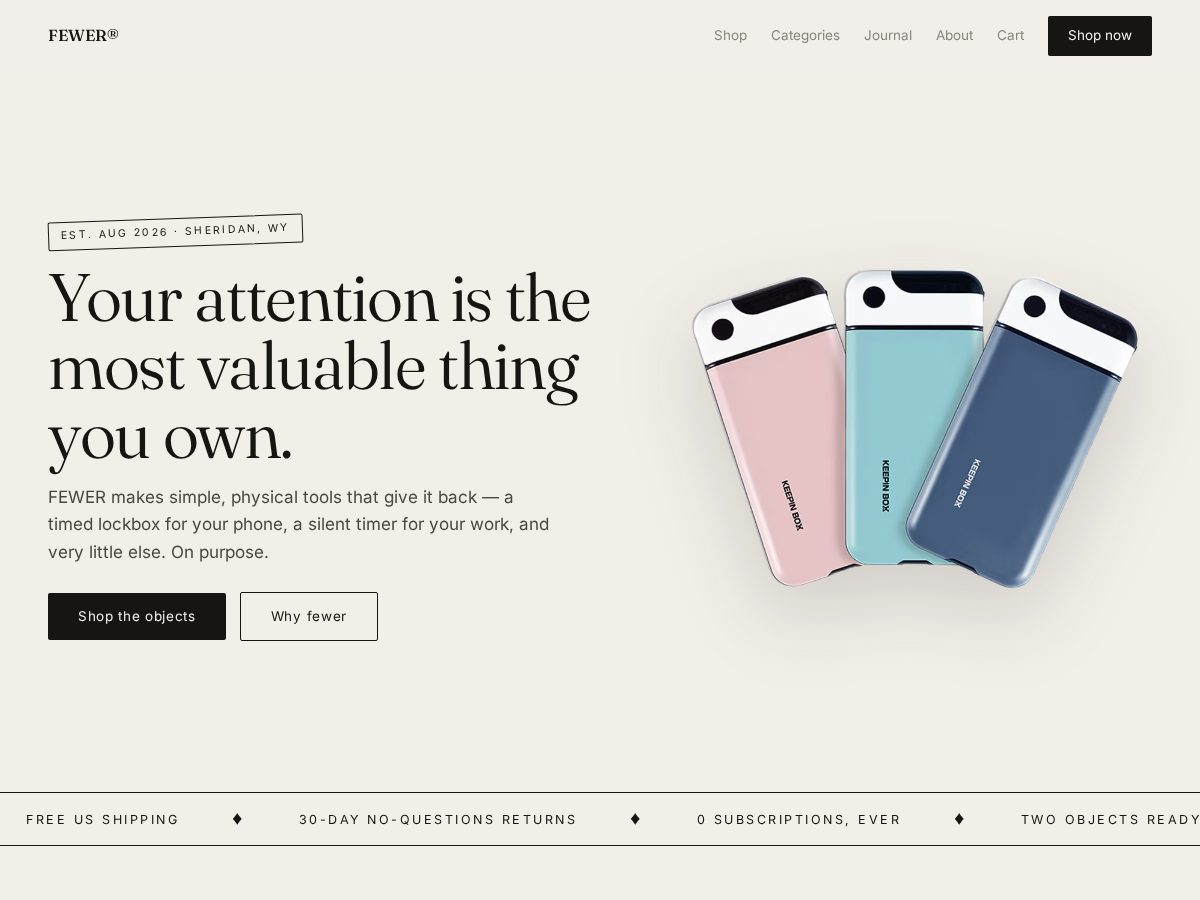 Landing-page snapshot of fewergoods.com