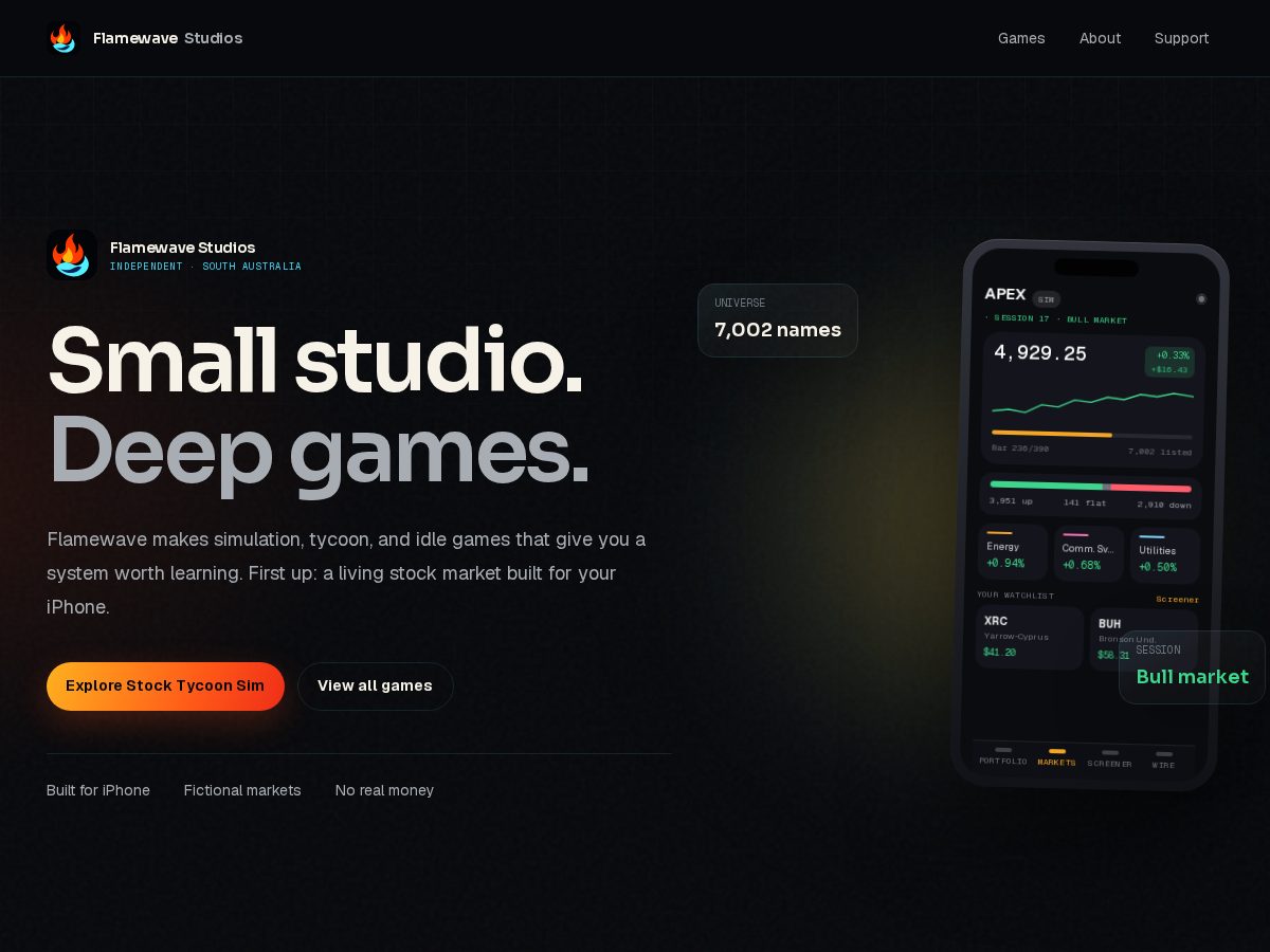 Landing-page snapshot of flamewave.tech