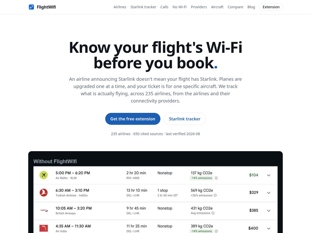 Landing-page snapshot of flightwifi.app