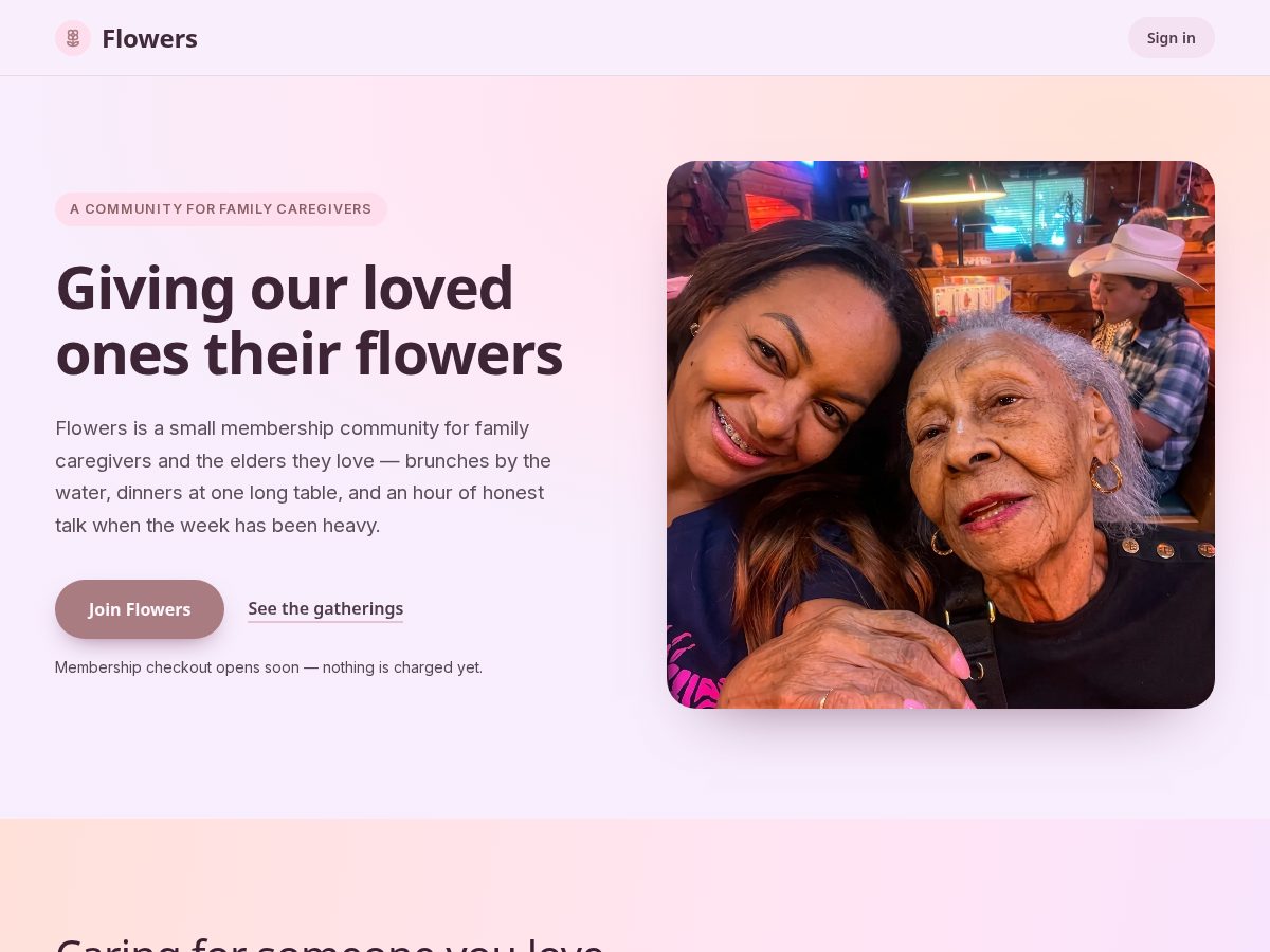 Landing-page snapshot of flowersforelders.com