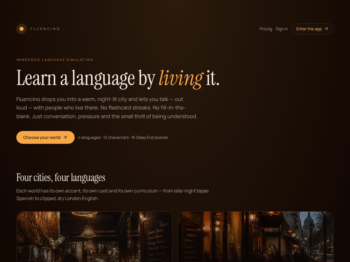 Landing-page snapshot of fluencino.com
