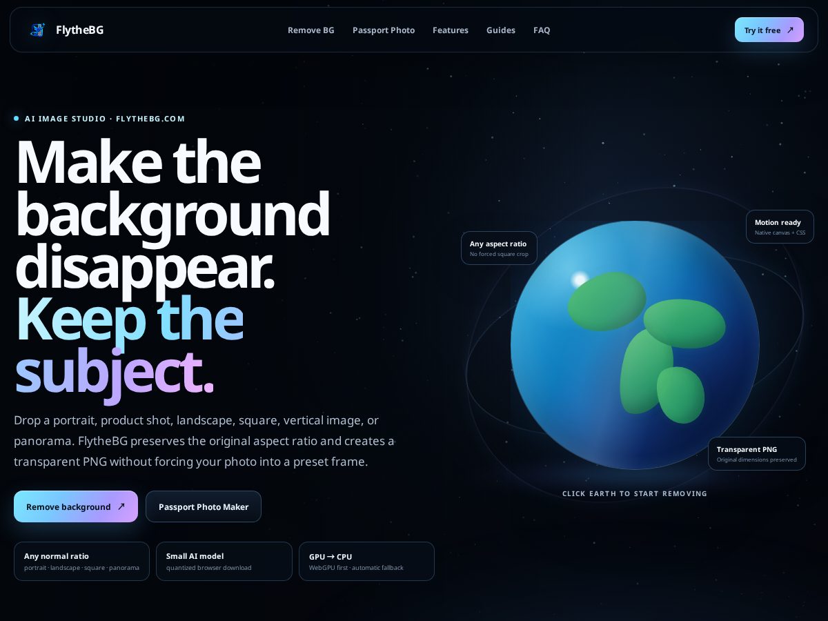 Landing-page snapshot of flythebg.com