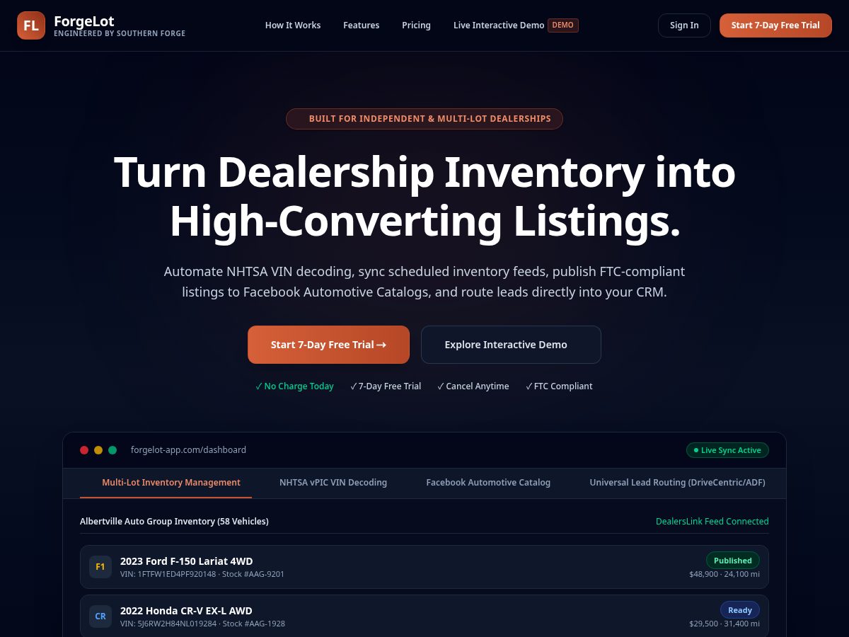 Landing-page snapshot of forge-lot.com