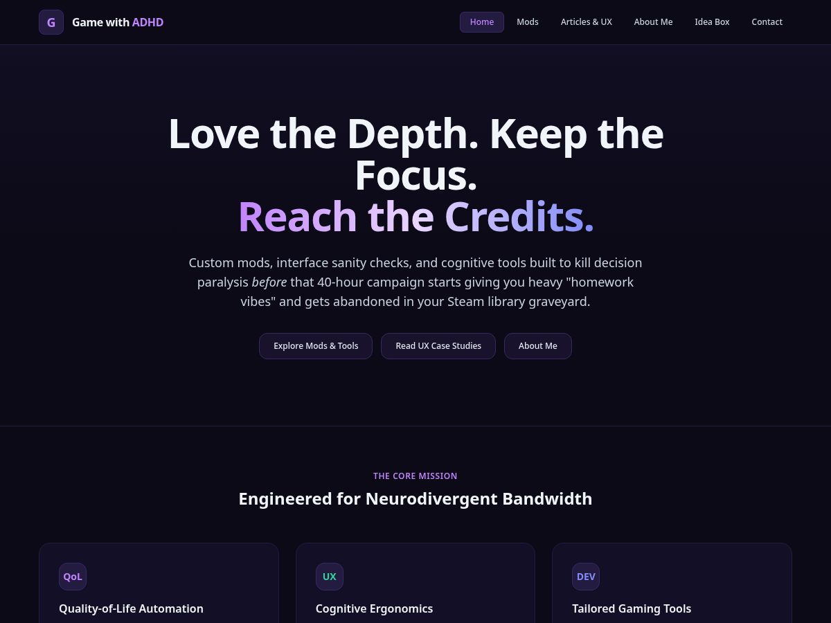 Landing-page snapshot of gamewithadhd.com