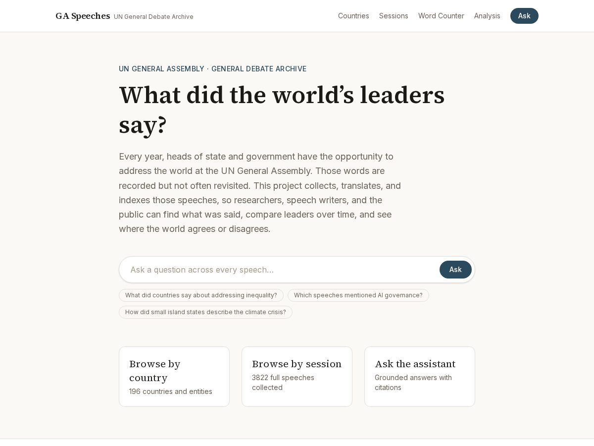 Landing-page snapshot of gaspeeches.org