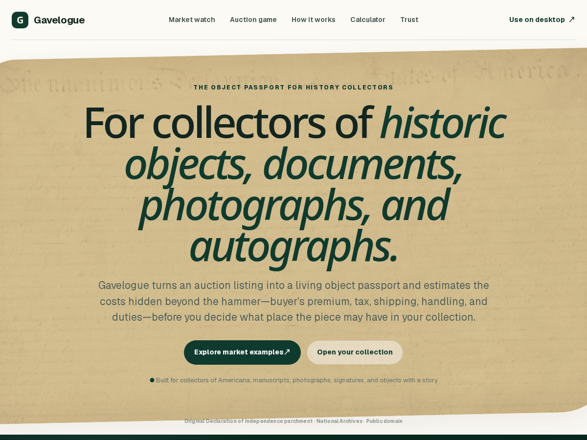 Landing-page snapshot of gavelogue.com