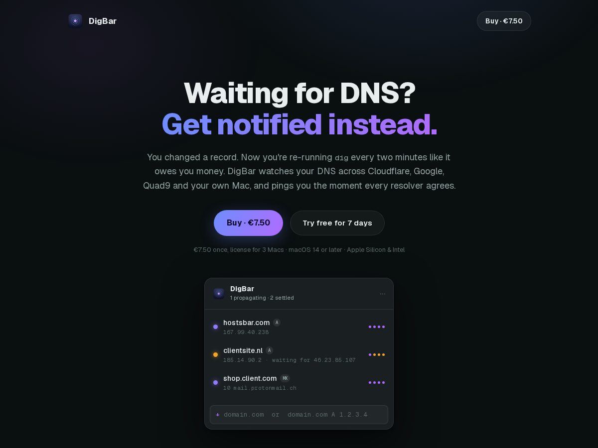 Landing-page snapshot of getdigbar.com