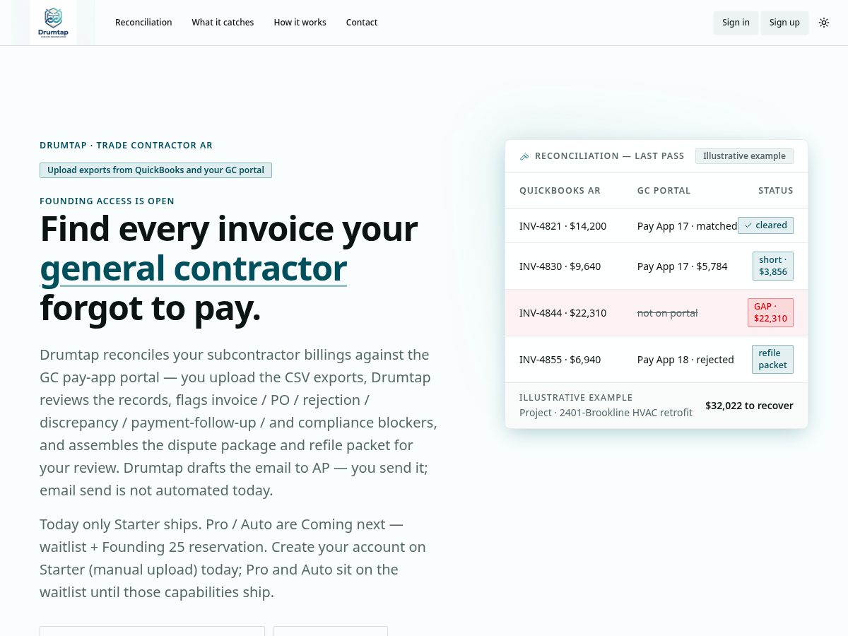 Landing-page snapshot of getdrumtap.com
