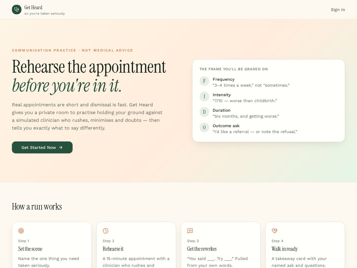 Landing-page snapshot of getheardtoday.com