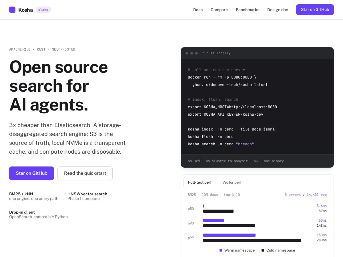 Landing-page snapshot of getkosha.dev