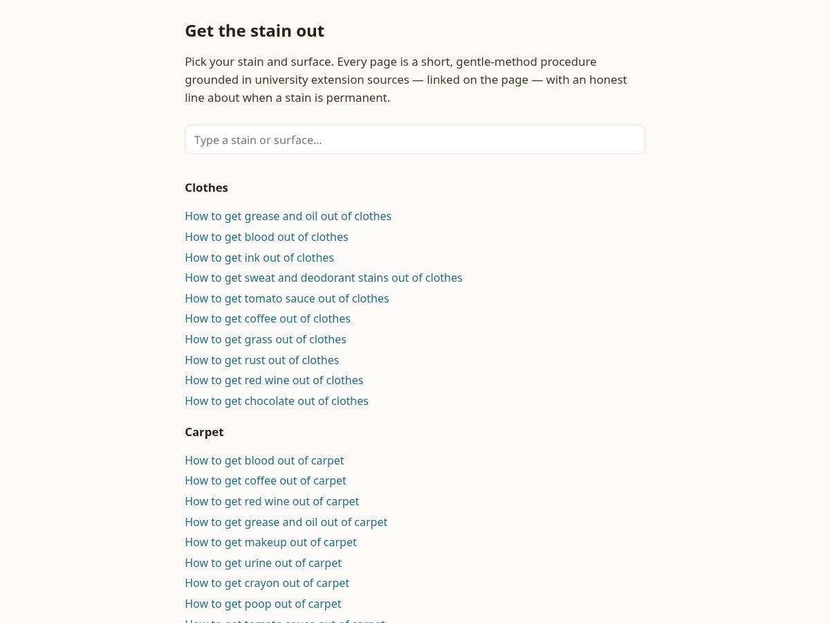 Landing-page snapshot of getthestainout.com