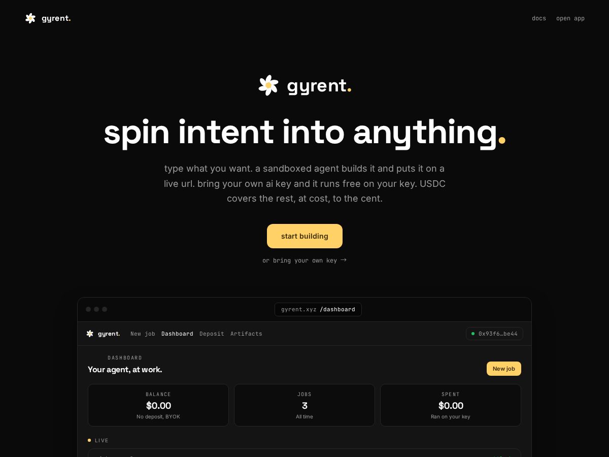 Landing-page snapshot of gyrent.xyz