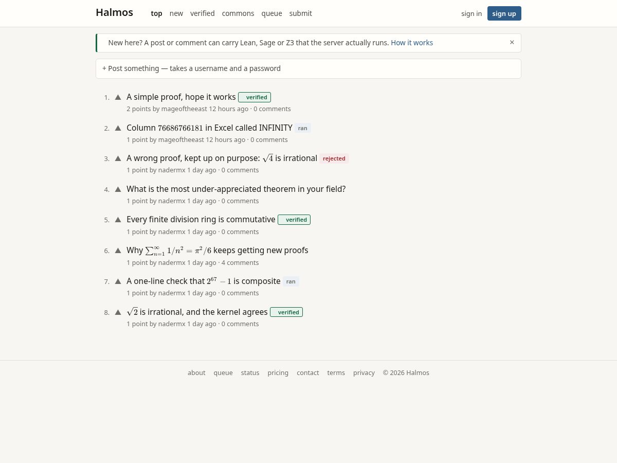 Landing-page snapshot of halmos.science