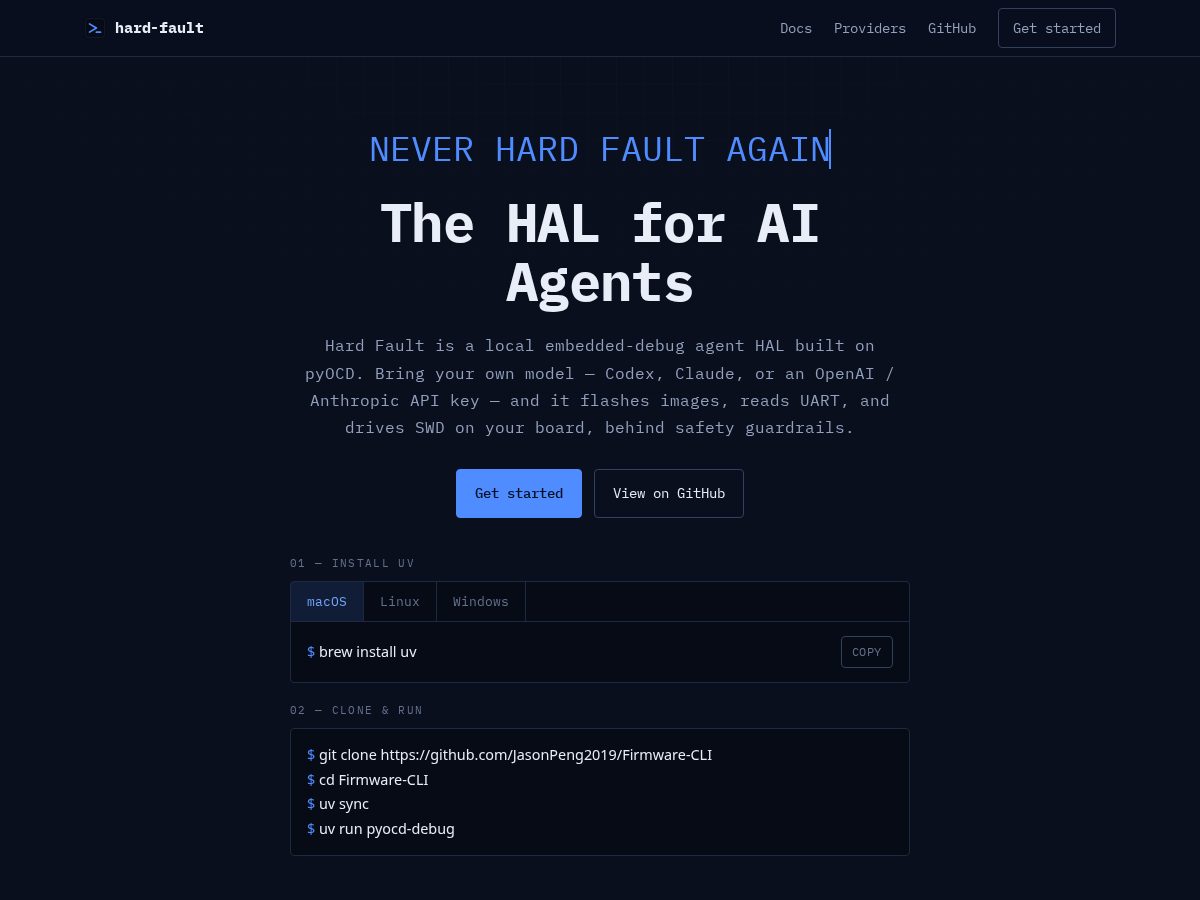 Landing-page snapshot of hard-fault.dev