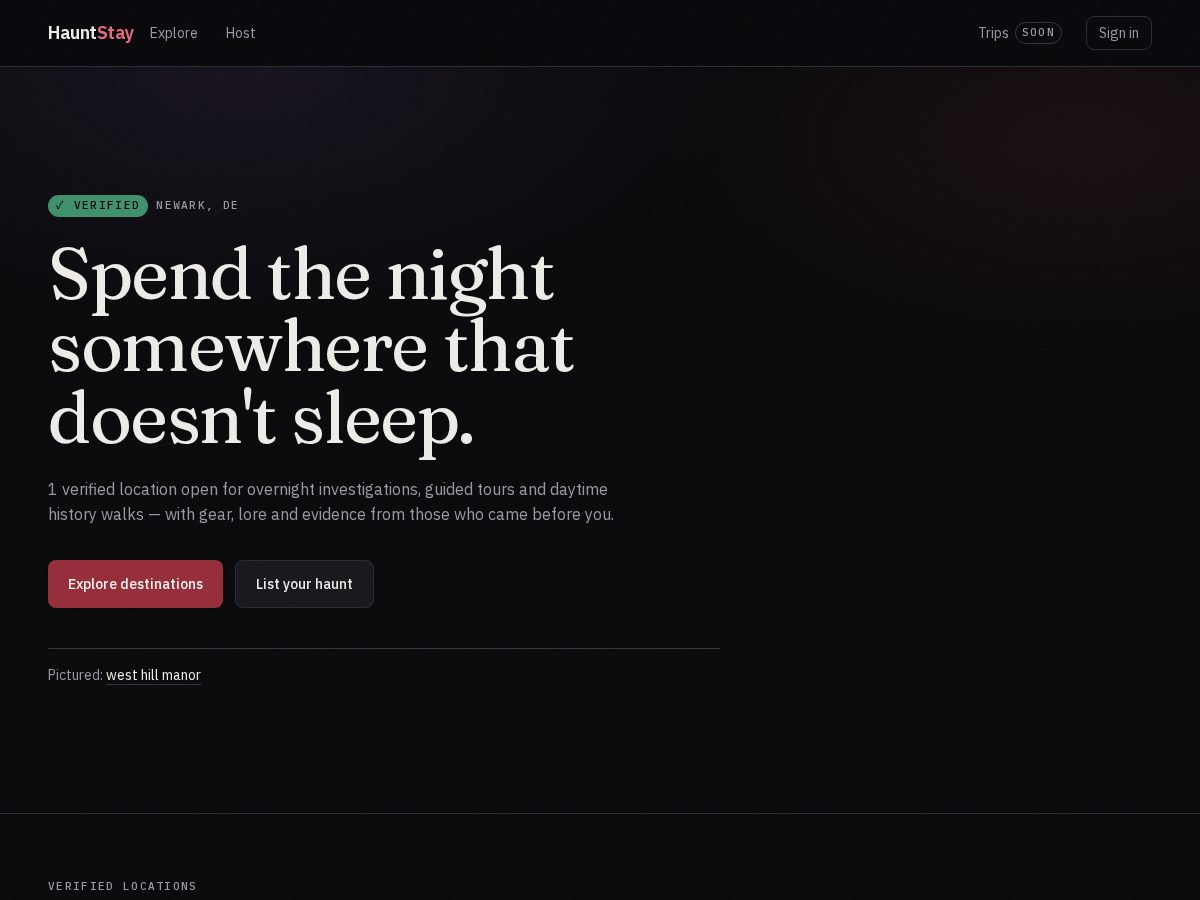 Landing-page snapshot of hauntstay.com