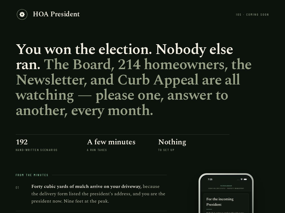 Landing-page snapshot of hoapresidentgame.com