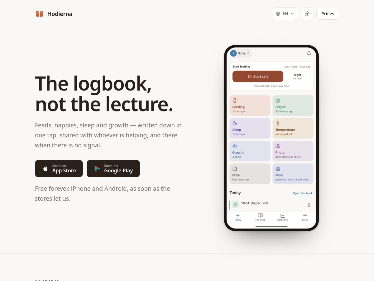 Landing-page snapshot of hodierna.app
