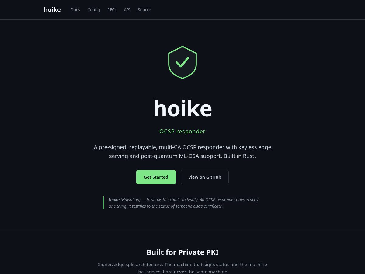 Landing-page snapshot of hoike.dev