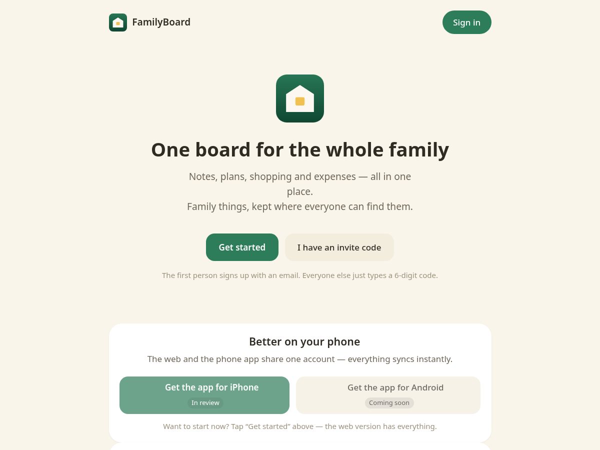Landing-page snapshot of homefamilyboard.com