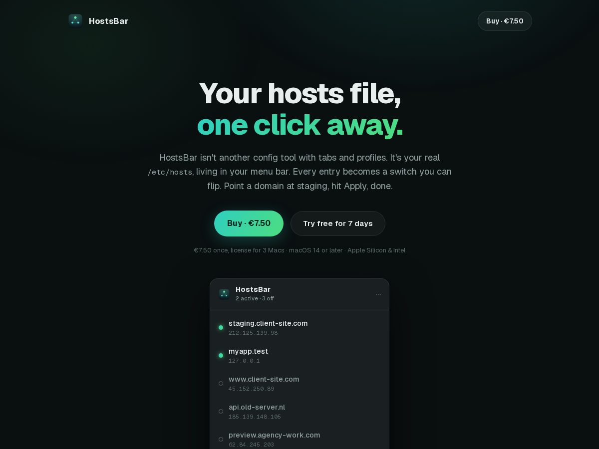 Landing-page snapshot of hostsbar.com
