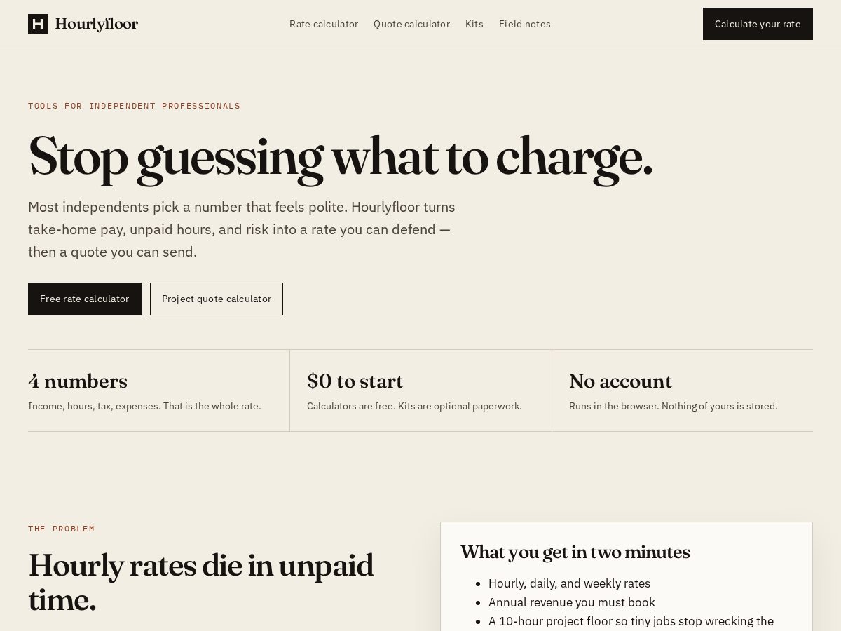 Landing-page snapshot of hourlyfloor.com