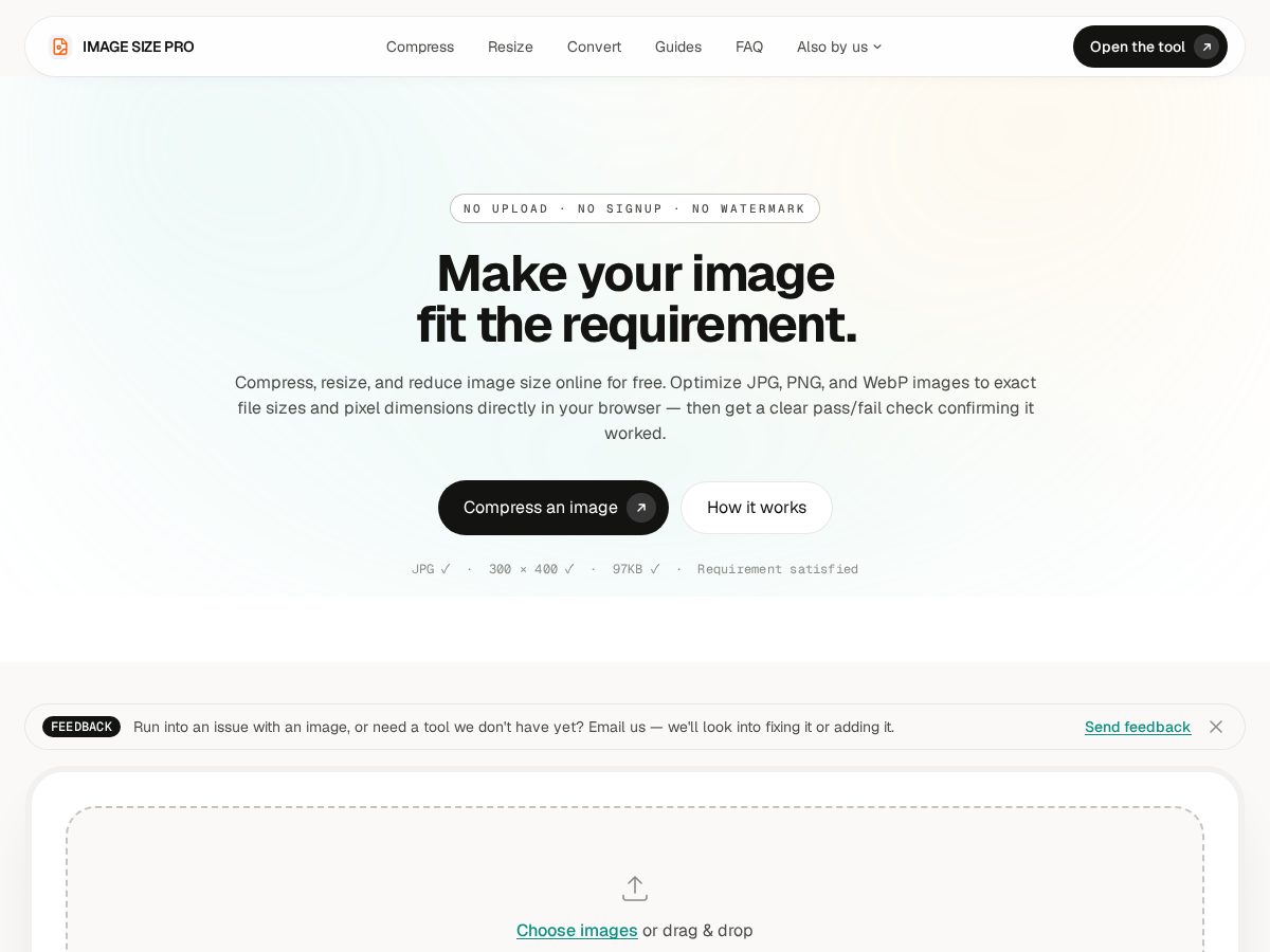 Landing-page snapshot of imagesizepro.com