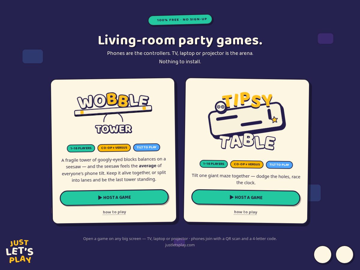 Landing-page snapshot of justletsplay.com
