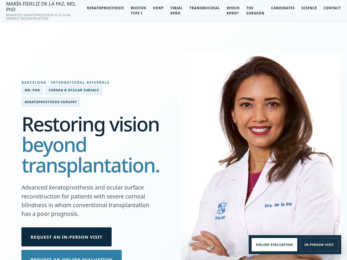 Landing-page snapshot of keratoprosthesisdelapaz.com