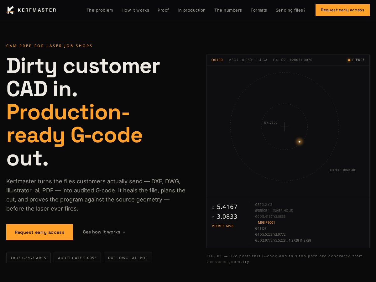 Landing-page snapshot of kerfmaster.com