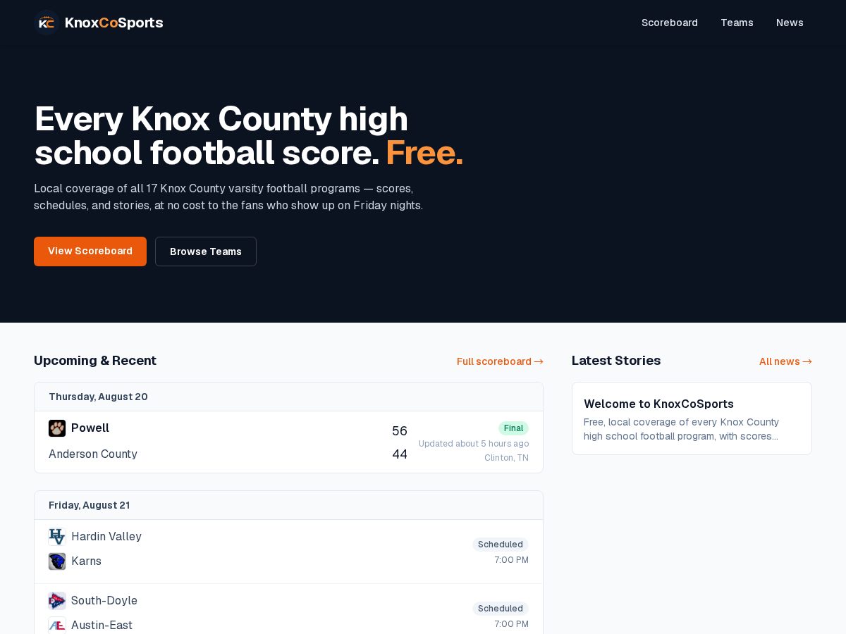 Landing-page snapshot of knoxcosports.com