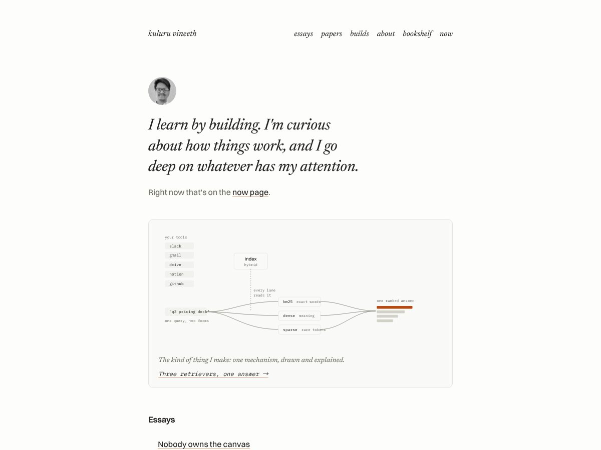 Landing-page snapshot of kuluruvineeth.com