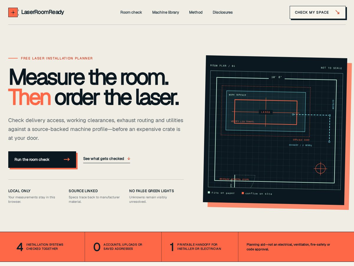 Landing-page snapshot of laserroomready.com