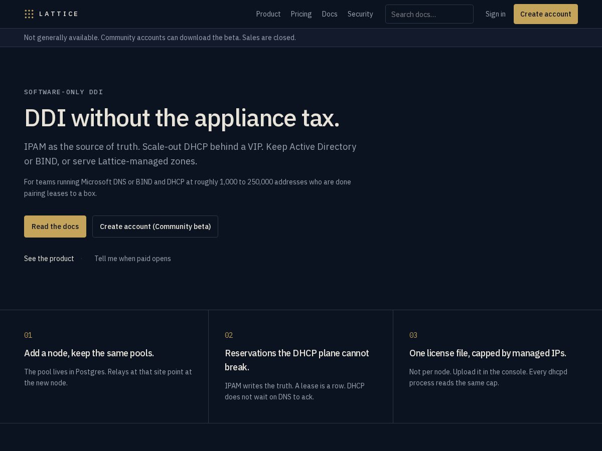Landing-page snapshot of latticeddi.com