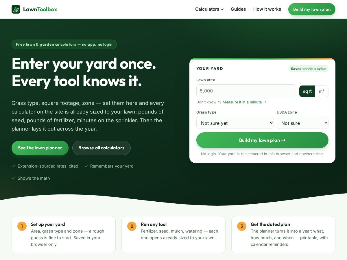 Landing-page snapshot of lawntoolbox.com