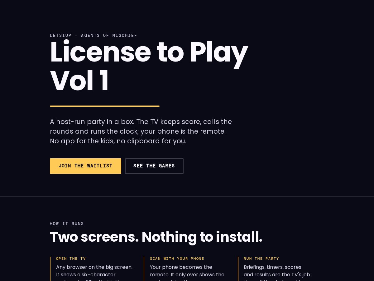 Landing-page snapshot of lets1up.com