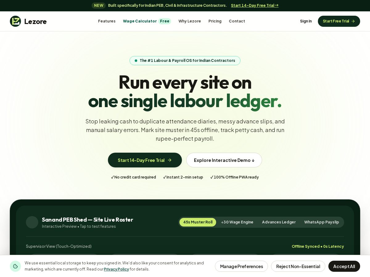 Landing-page snapshot of lezore.com
